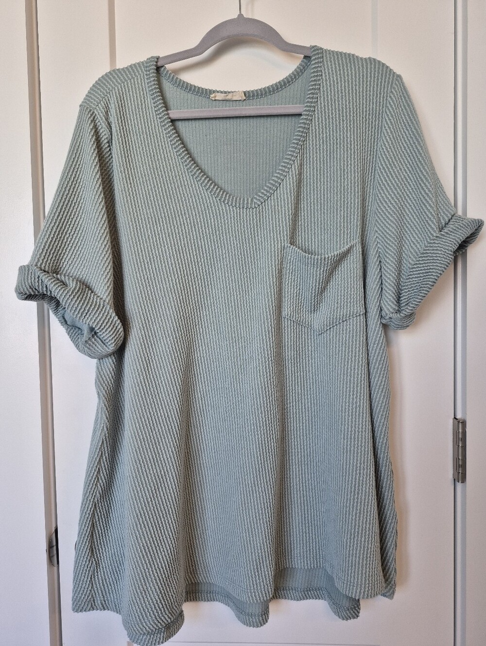 entro Textured Knit Blue Green V-Neck Top